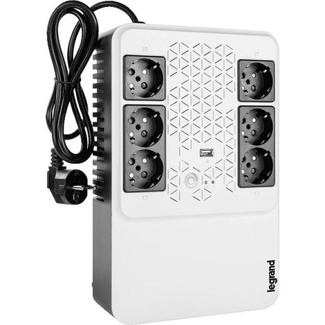 Legrand – Onduleur 6 prises de courant 2P+T avec disjoncteur intégré 600 VA – Protection contre surcharge – Tension 230V – 360 W