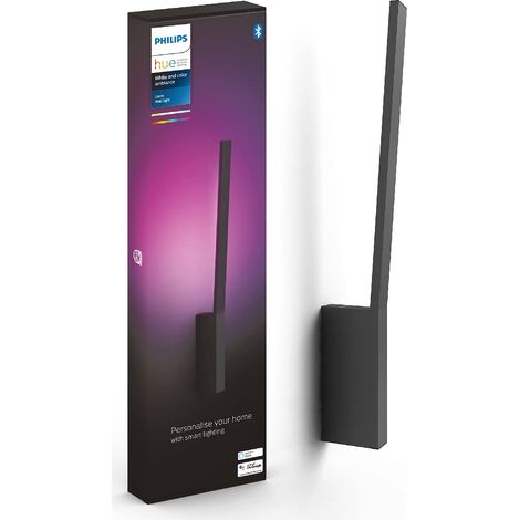 Philips Hue White and Color Ambiance Liane, Lampada da Parete Smart, Bluetooh, 12W, Controllo tramite app o con Smart Speacker, (Alexa, Google Assistant, Apple Home), Nero (1/5)