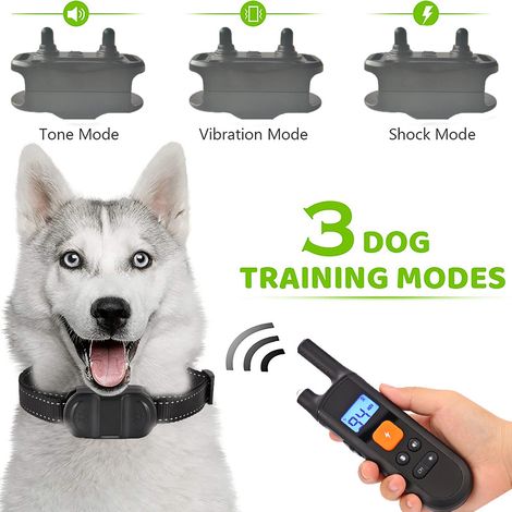 Collier anti-aboiements avec télécommande, étanche à l'eau et à la poussière (IP67), niveaux réglables, longue autonomie en veille, convient aux chiens de 7 à 45 kg (grands, moyens et petits chiens). (1/2)