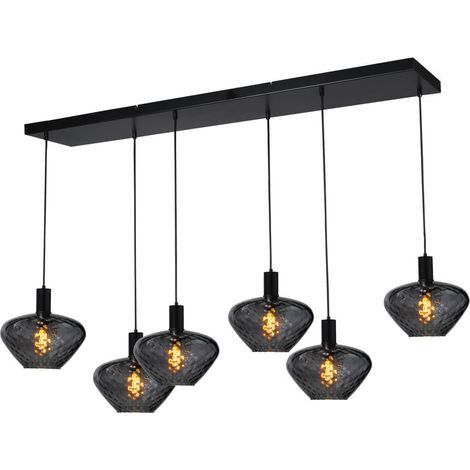 Lampe suspendue 6 lumières - noire - Porto avec des verres à fumée Blossom - 2711-05-05-130-25-68
