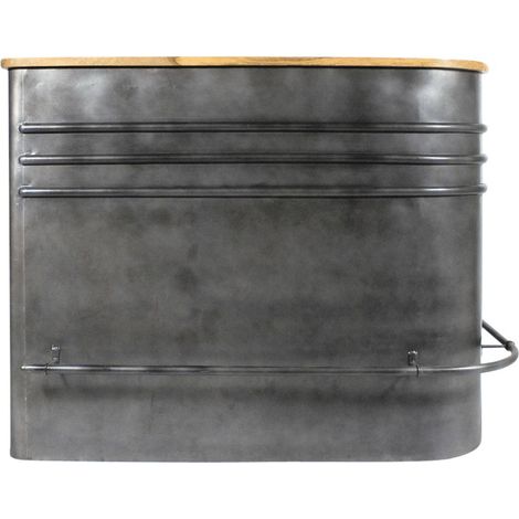 Made In Meubles – Meuble bar en angle métal gris – Plateau en manguier – 7 niches ouvertes – 2 tiroirs – Dimensions 110x150x91 cm (1/5)