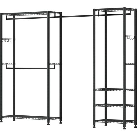 Mophorn Perchero multifuncional con 4 barras, capacidad de carga de 363 kg, 6 estantes y 8 ganchos. Ideal para dormitorios, tiendas de ropa, guardarropas y pasillos. negro, 244 x 38 x 180,35 cm.