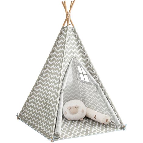 SoBuy Tenda Indiani Bambini Casa per Bambini con 1 portella e 1 Finestra Righe bianco sporco OSS03,IT