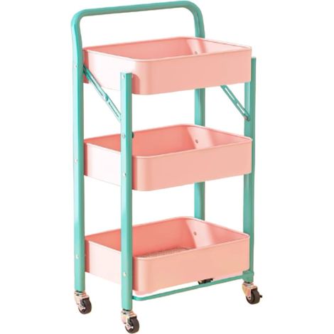 Chariot de rangement ménager, sur pied, multi-niveaux, multifonctionnel, pliable, étagère de rangement à roulettes pour chambre/salon avec (modèle à accoudoirs 3 niveaux) (1/5)