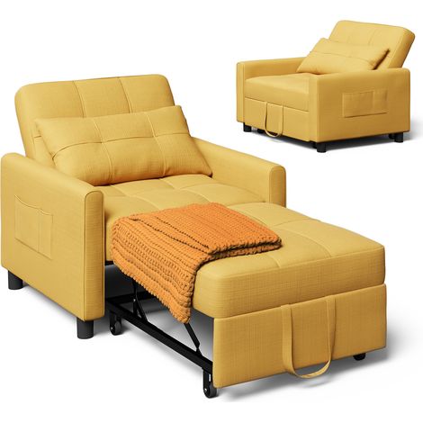 Bealife Divano Letto Convertibile Giallo Solare Singolo Modulabile con Chaise Longue, Cuscino Regolabile, Contenitore e Rotelle Plianti