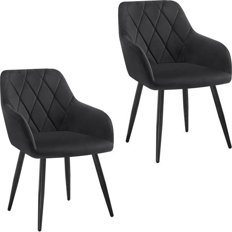 WOLTU Set of 2pcs Kitchen Dining Chairs Velvet Armchairs with Metal Legs Black (1/5)