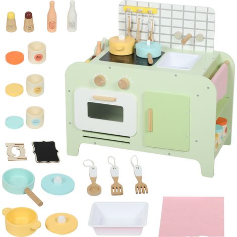 Kinderküchen-Spielset, MDF, 15 Zubehörteile, Schränke, 40 cm, ab 3 Jahren, Grün