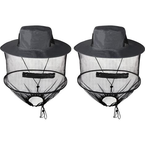 Ensemble de 2 pièces : casquette moustiquaire avec moustiquaire intégrée, chapeau de soleil avec moustiquaire, couvre-visage, chapeau safari avec moustiquaire intégrée (gris) (1/5)