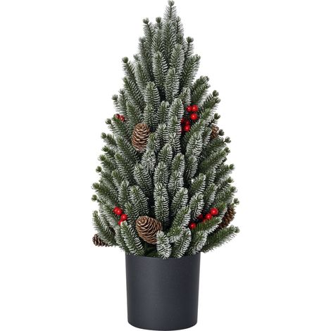 HOMCOM Mini-Weihnachtsbaum mit Zapfen, roten Beeren und Topf, 50 cm, mehrfarbig