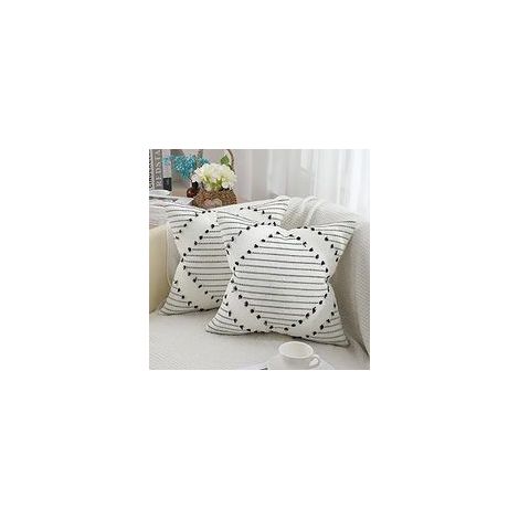 Lot de 2 Housses de Coussin Boho, Noir et Crème, 18x18 Pouces, Style Fermier, Décor pour Canapé, Salon, Chambre (1/4)