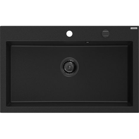 Mexen Elix Granitspüle 1-beckig 800 x 500 mm, schwarz, goldener Siphon - 6527801005-77-B