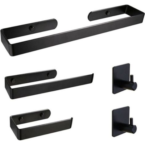 Estantería de baño de 5 piezas, toallero de baño negro, con ganchos, portarrollos de papel de cocina, soporte para rollos de papel de cocina -Crezuo