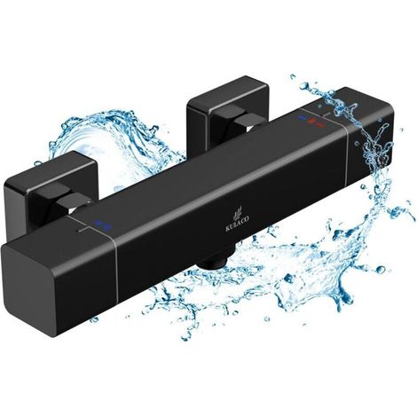 Miscelatore doccia in ottone nero con pulsante di sicurezza 38°C, miscelatore termostatico con protezione antiscottatura, rubinetto doccia con funzione di risparmio idrico per il bagno (1/4)
