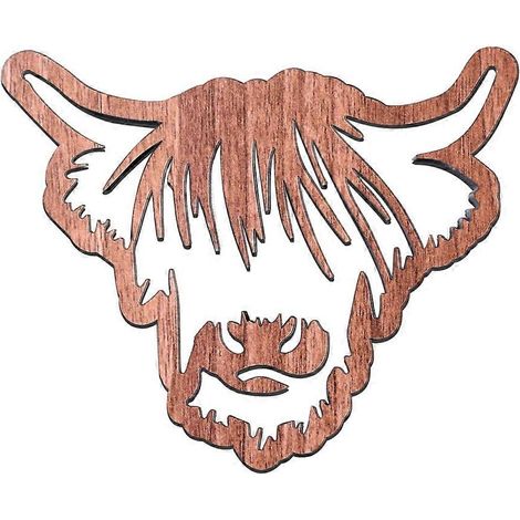 Dessous de verre en bois, Dessous de verre vache en bois, Lot de 4 dessous de verre vache écossaise, Dessous de verre avec base (1/5)