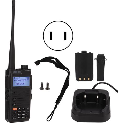 Talkie-walkie double bande VHF UHF radio bidirectionnelle appel d'urgence SOS avec socle de charge prise US 110V (1/5)
