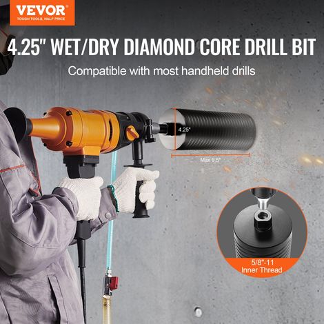 Couronne Diamanté Humide/Sec 108 mm, Profondeur de Perçage de 241 mm, Foret à Béton avec Adaptateur de Foret Pilote et Lame de Scie… (1/5)
