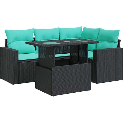Set sofás jardín y cojines 5 pzas ratán sintético acacia negro vidaXL (1/5)
