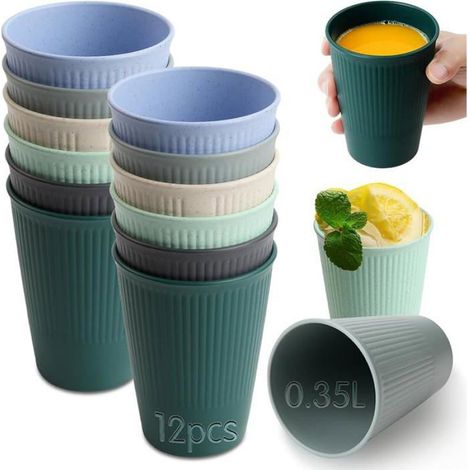 Gobelet Plastique Reutilisable - 0,35 L - Polypropylène Alimentaire - Empilable - Sans Pied - 12 Pièces (1/5)