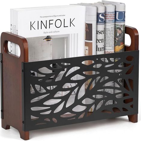 Zeitungs- und Zeitschriftenständer, Zeitschriftenständer aus Holz, Bücherregal, Zeitschriftenablage, Aufbewahrungskorb, Zeitschriftenablage für das Homeoffice, 33 x 24 x 13 cm (1/4)