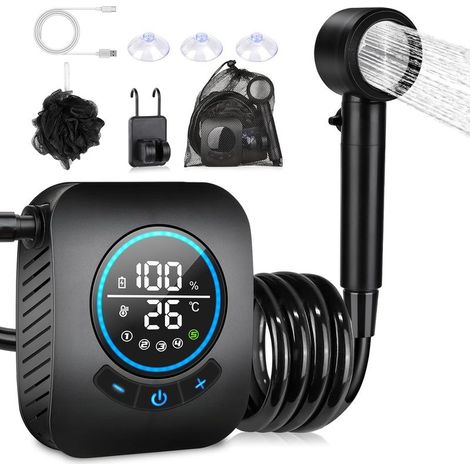 Douche Camping,Douche Portable,Kit Douche de Camping,Pompe de Douche Électrique Rechargeable,avec Afficheur Intelligent et Pomme de Douche 4 Modes pour Extérieure,Camping,Animaux (1/5)