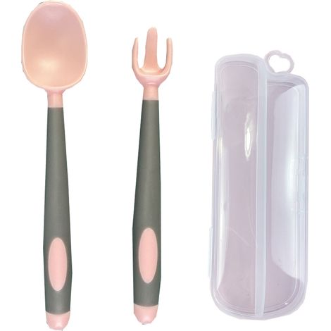 Ensemble de couverts pour bébé (cuillères et fourchettes) avec étui de voyage sécurisé, prise en main facile, résistant à la chaleur et flexible (1/5)