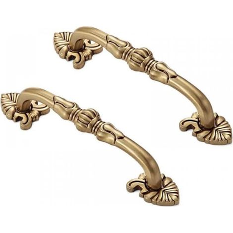 2Pcs Vintage Brass Furniture Handles Floral Pattern Kitchen Cabinet Drawer Wardrobe Pulls Handles 96mm Gold (1/5)