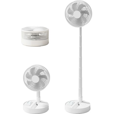 Ventilateur silencieux avec télécommande, ventilateur pliable portable, ventilateur sur pied, 4 vitesses, idéal pour le camping et le bureau (blanc) (1/2)