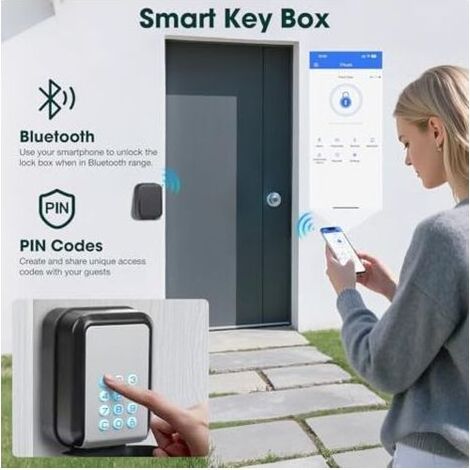 Coffre-fort à clés intelligent, coffre-fort à clés Bluetooth prenant en charge l'application TTLock et le code PIN avec code à 12 chiffres Convient pour maison, garage, appartement, l