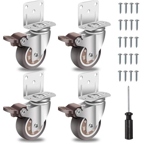50mm Roulettes pour Meubles avec 4 Frein, Plaque de Montage en L, Roulette Charge Lourde Jusqu\\' 270KG, Caoutchouc pour Tous Les Sols, Meuble, tagres,Coffres Jouets,lot de 4 (1/5)