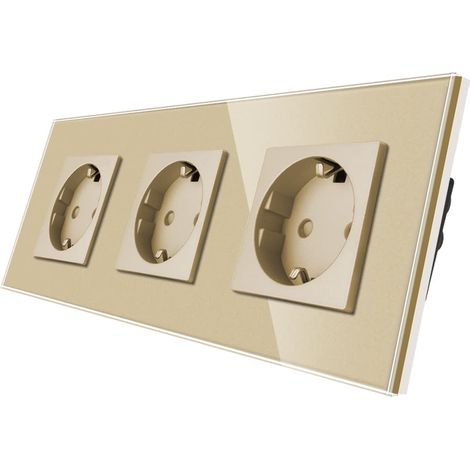 Douille Tripler 16 Amp avec vitre durci Or, protection de l'enfance, matériau ignifuge, socket schuko standard (1/5)