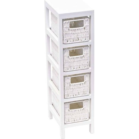 Möbel mdf weiss 4 körbe papiergeflecht - weiss - Tendance