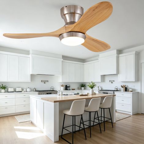 Ventilateur de plafond sans éclairage, 3 pales en bois foncé, moteur DC réversible 30 dB, 6 vitesses, fixation près du plafond pour salon, chambre ou terrasse abritée CHICFURN (1/5)