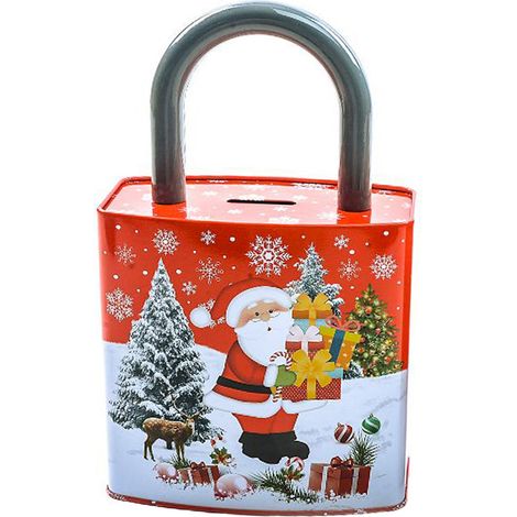 Salvadanaio decorativo lucchetto in latta per decorazioni natalizie -Babbo