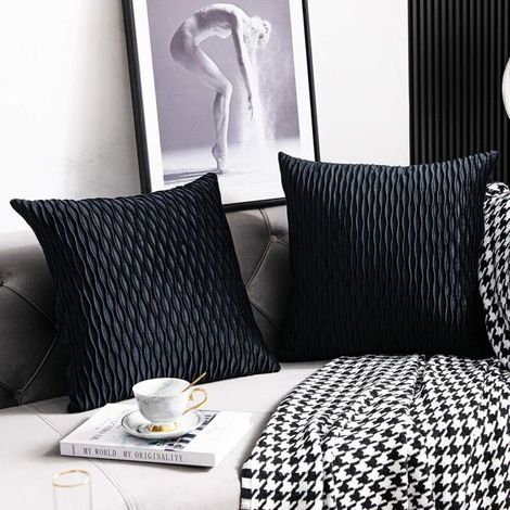 ZOLGINAH Housses de Coussin Décoratives à Rayures Noires: Lot de 2 Taies d'oreiller Carrées en Velours Originales de 45 cm x 45 cm pour Canapé de Chambre