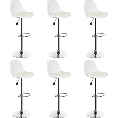 Barhocker 6er Set,höhenverstellbare,360° Drehstuhl,Barhocker aus PU-Leder,verchromter Stahl,Weiß (1/5)