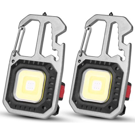 Luz de trabajo LED recargable, 2 mini luces de trabajo LED recargables de 800 lúmenes con abridor de botellas, llavero portátil, linterna impermeable para acampar, emergencias y reparaciones (1/5)