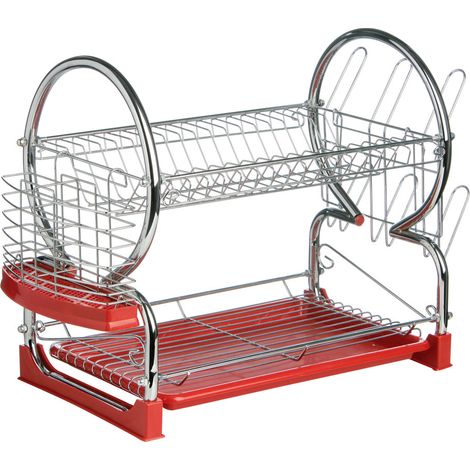 Premier Housewares 2 Tier Dish Drainer with Red Plastic Tray (1/5)