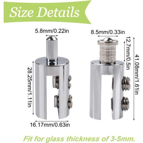 Juego de 4 bisagras pivotantes sin marco para puertas de vidrio con pasador de latón ajustable - Kit de repuesto para puertas de vidrio de apertura libre de 3-5 mm (1/4)