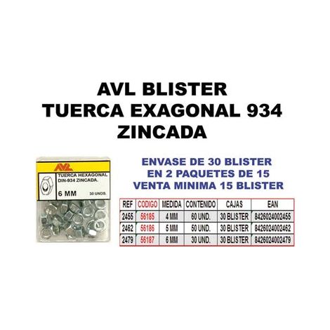 Blister 20 Sechskantmuttern M6