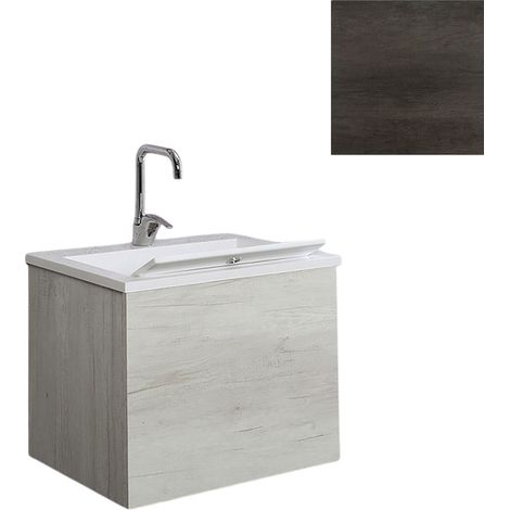 Mobile Lavatoio Vasca Zeus in MineralMarmo Apertura a 2 Ante 60x48x50 cm Olmo Scuro (1/5)