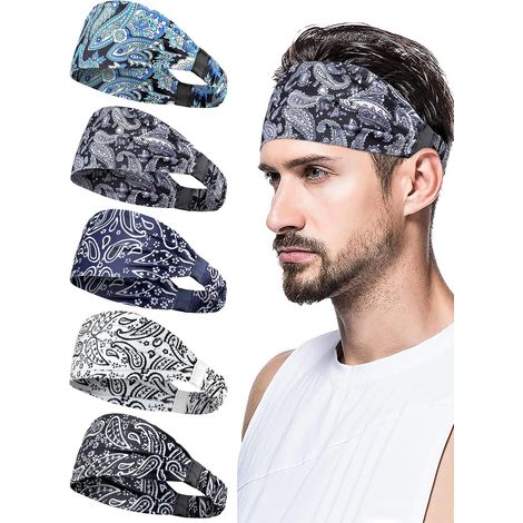 Serre Tete Homme 5 Pcs Bandeau Cheveux Homme, Elastique Bandeau Sport Homme Absorbant La Transpiration Et Respirant Headband Ideal pour Le Fitness, La Course A Pied, Etc (1/5)