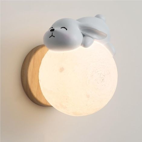 Nordic Moon Resin Wall Lamps, Milk White Sphere Wall Mounted Light Bedside Cartoon Cute Ball Wall Sconces for Bedroom Children(White Rabbit) (1/5)
