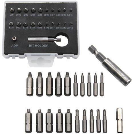 Lot de 22 extracteurs de vis endommagées  avec boîte à outils, porte-embout magnétique et adaptateur de douille, pour vis ou boulons endommagés (1/5)