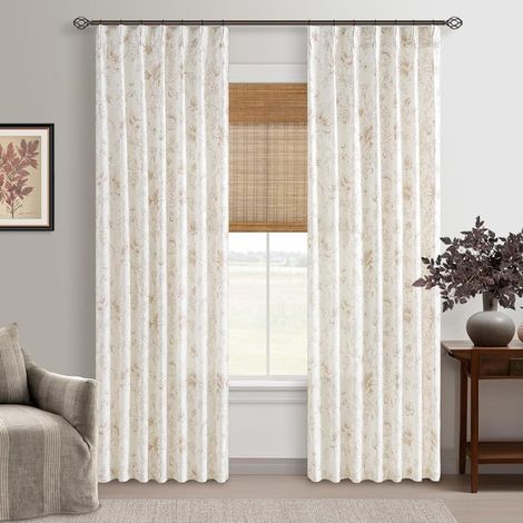 Set di 2 tende vintage in lino con motivi floreali, dal design filtrante, ideali per camere da letto e sale da pranzo (132 x 213 cm) (1/5)
