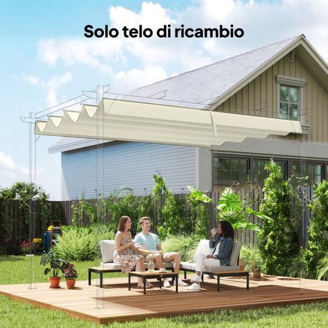 Couverture pergola extérieure Blanc anti UV polyester crème 8 trous drainage 286x245 cm