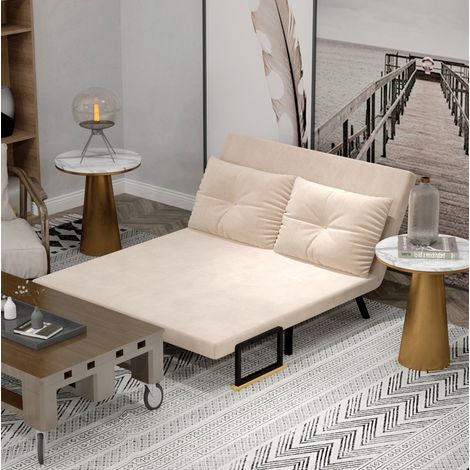 Divano letto pieghevole beige con schienale regolabile, 102 x 73 x 81 cm, poliestere, OKWISH (1/5)