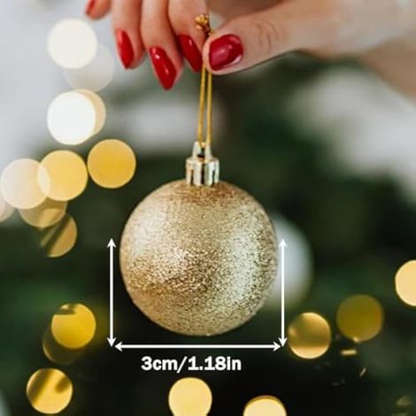 24 boules de Noël dorées, mini boules de Noël dorées, boules de Noël en plastique de 3 cm, décorations à suspendre pour sapin de Noël, décoration intérieure et extérieure pour mariage, maison et fête (1/3)