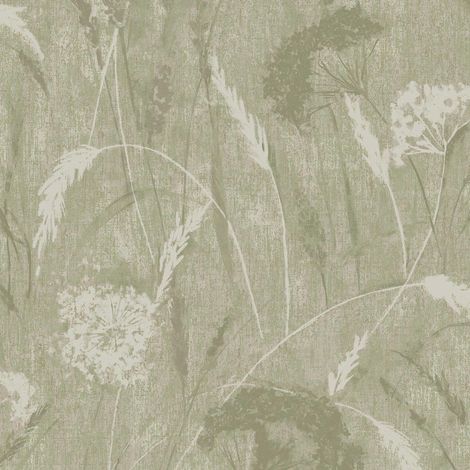 Holden Decor Pappus Sage Green Flower Metallic Gold Textured Vinyl Wallpaper (1/4)