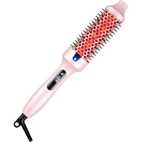 Brosse chauffante infrarouge 2 en 1 (sèche-cheveux et styler), chauffe rapide en 30 secondes, affichage LCD de la température, brosse ionique pour des boucles naturelles et un lissage parfait rose (1/5)