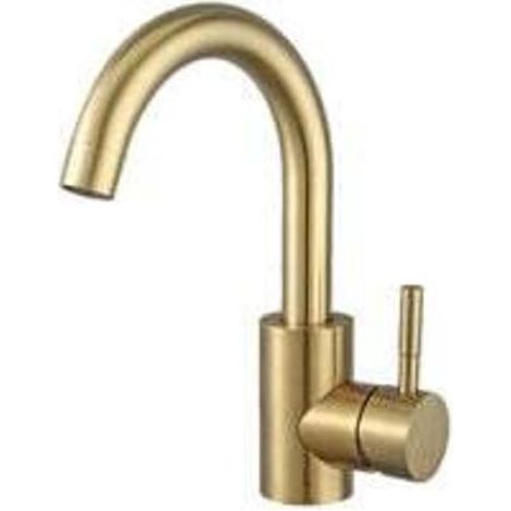 Ensoleille Mitigeur lavabo doré brossé à bec haut Rotation 360° Montage au pont Acier inoxydable Aérateur en nid d'abeille pour économie d'eau (1/5)